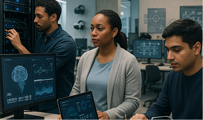 Experts collaborating on technology